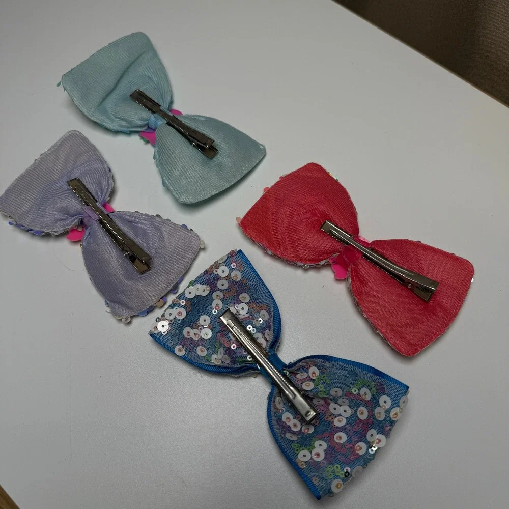 Kids Sequin Bow Hair‎ Clips Pop It Strawberry Design Set of 4